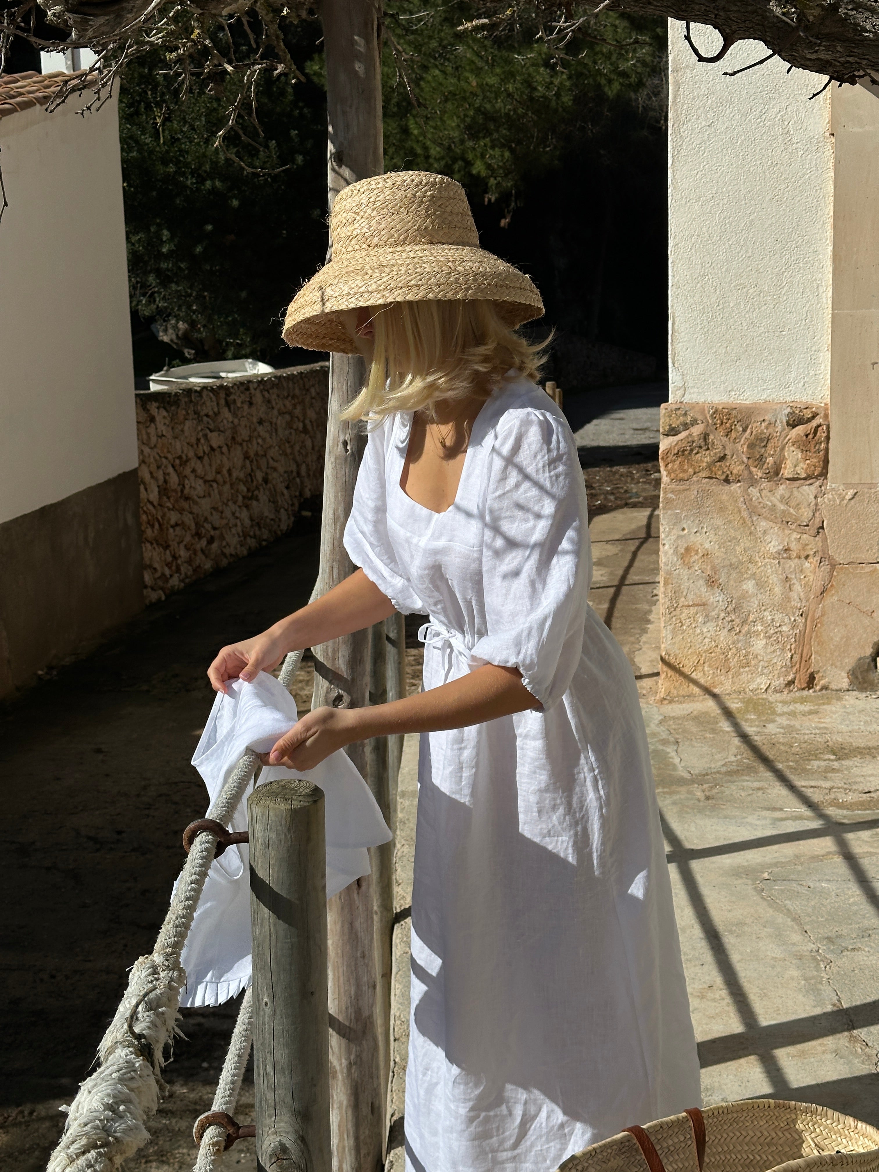 vestido de lino largo elegante para mujer