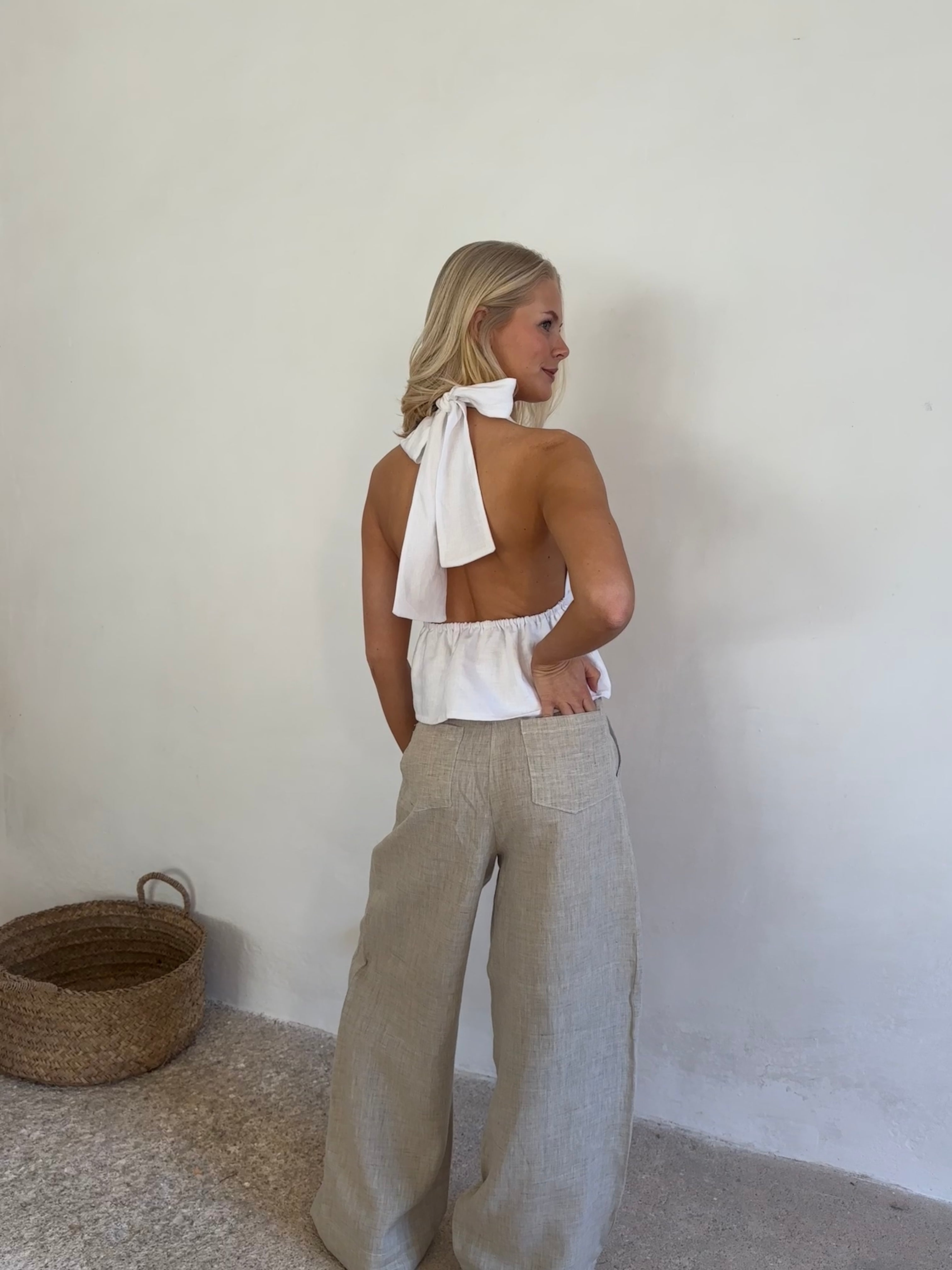 top de lino blanco mujer