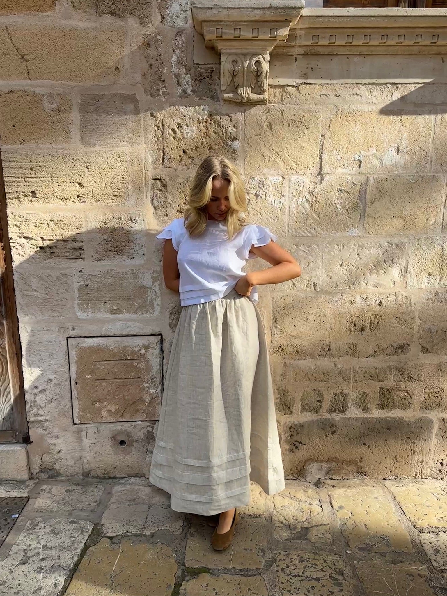 falda en lino beige mujer
