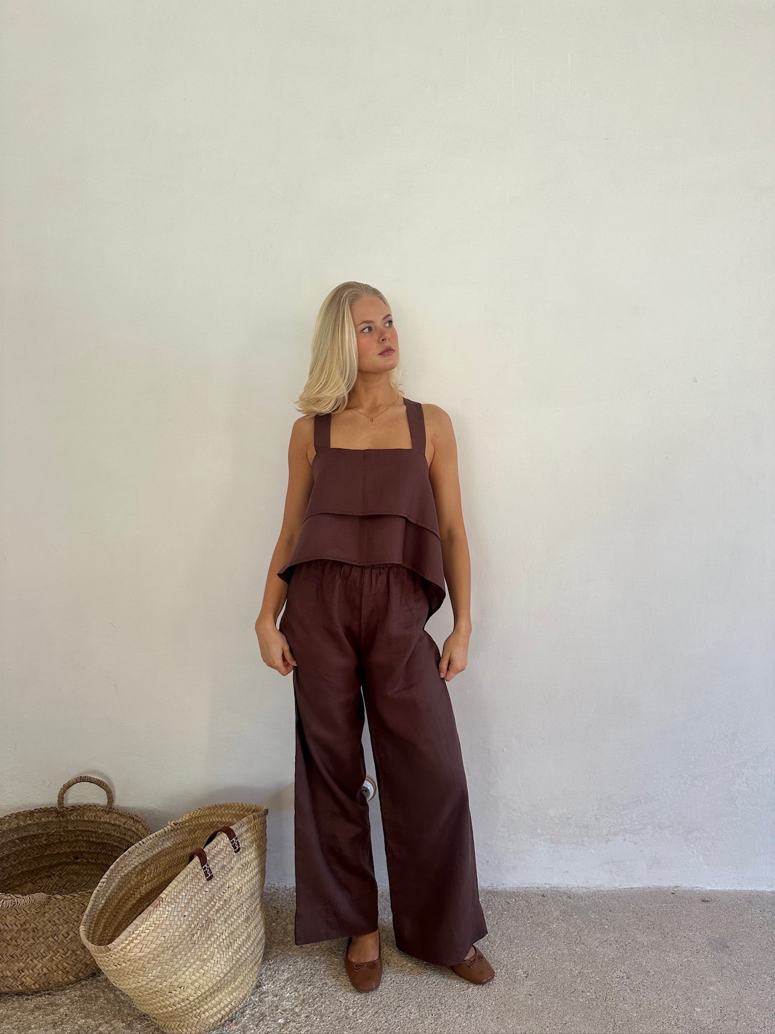 blusa lino mujer chocolate