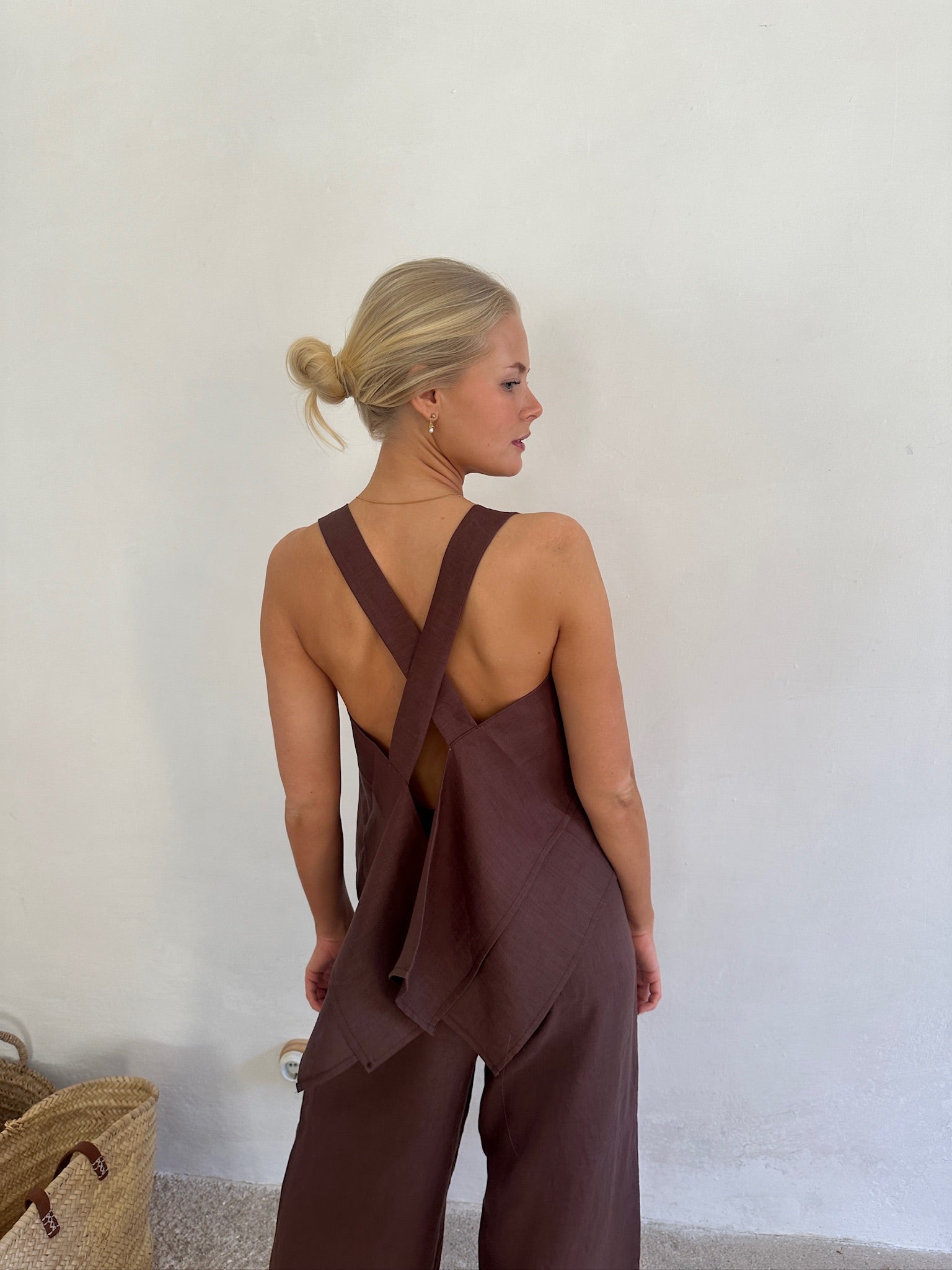 blusa de lino mujer color chocolate