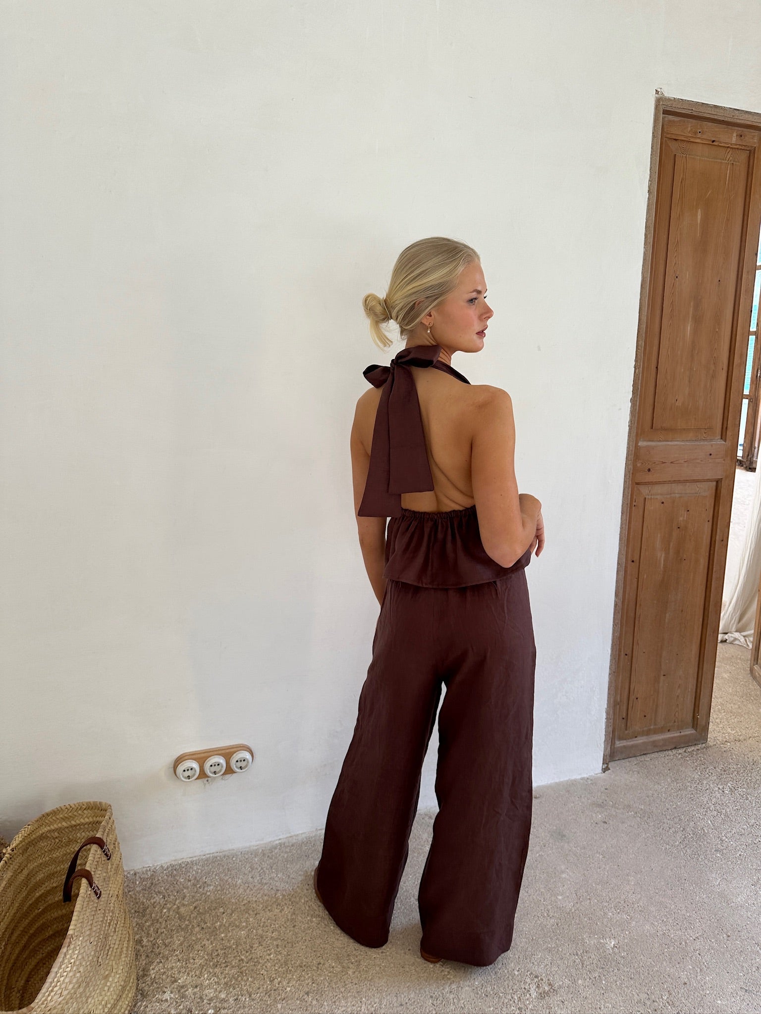 conjunto de top y pantalon de lino