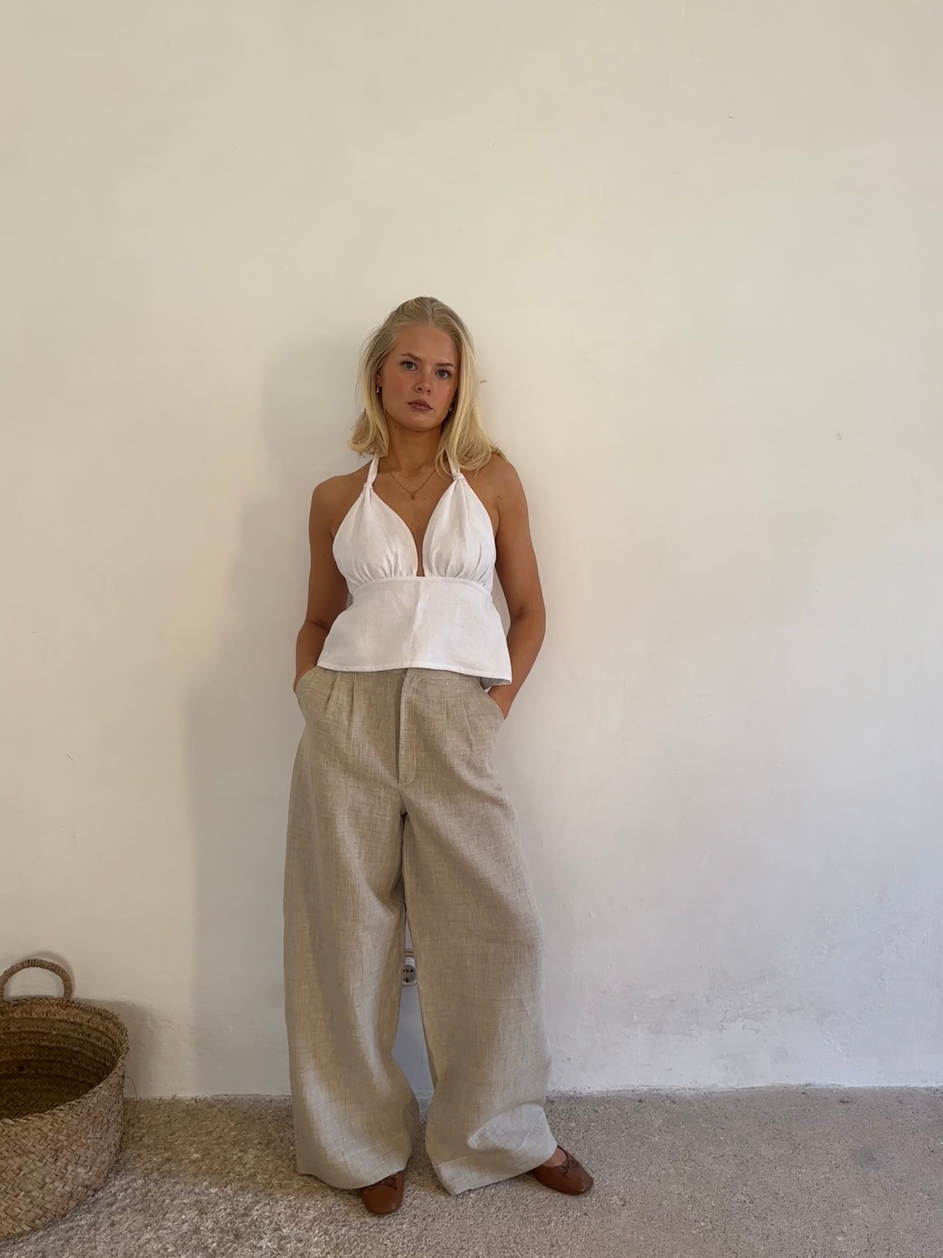top de lino blanco elegante