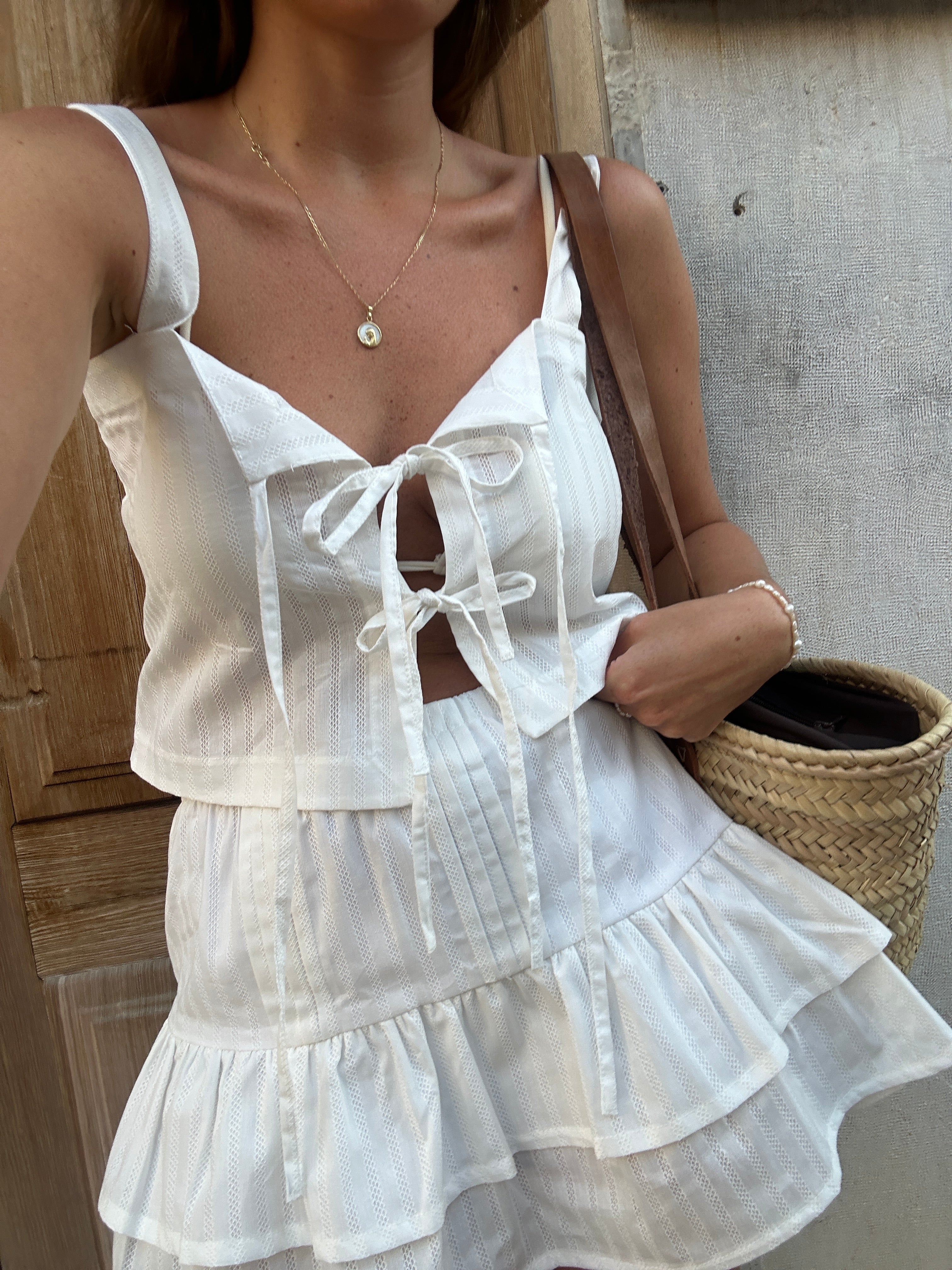 conjunto top y falda de lino elegante 