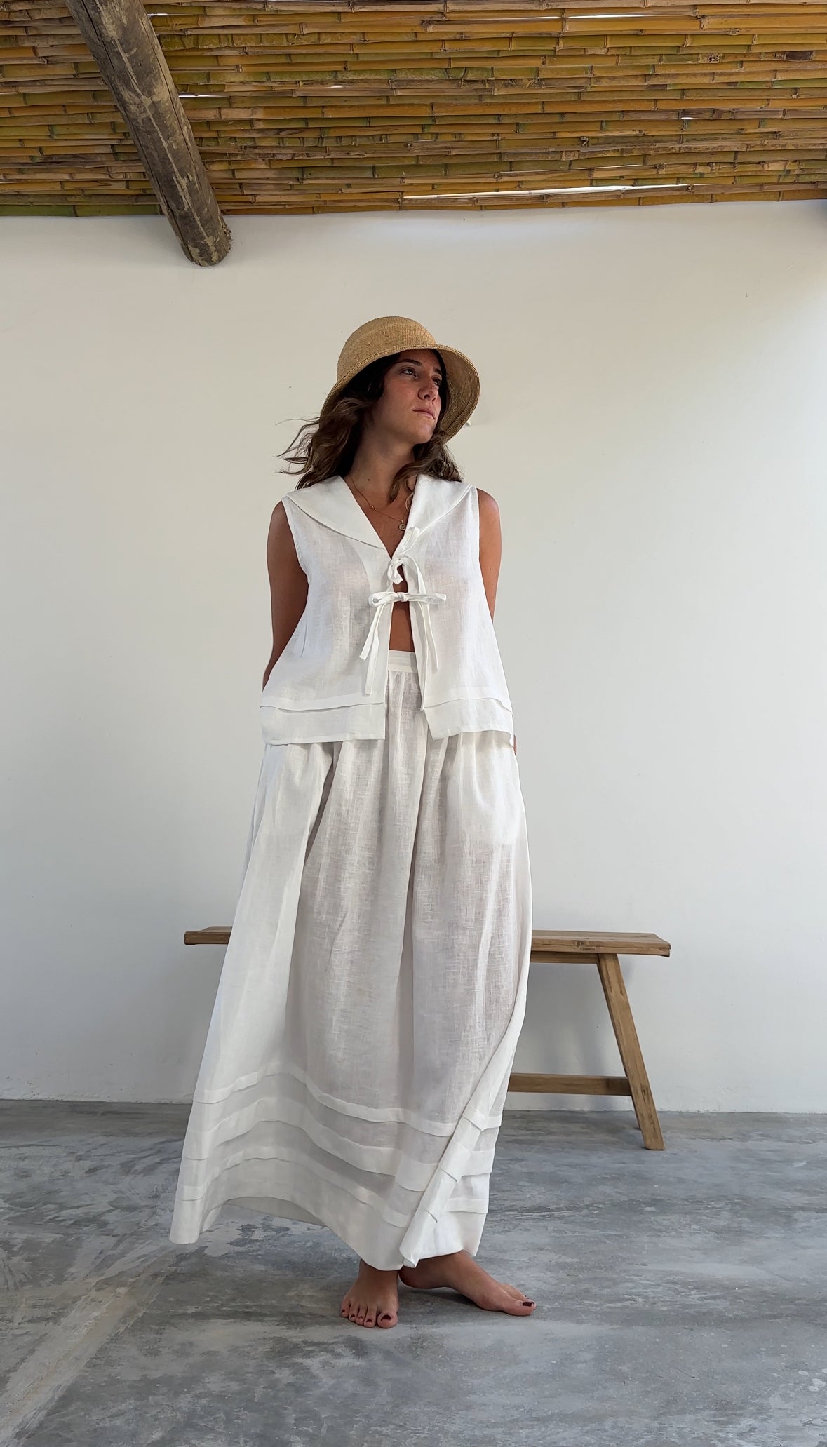 falda blanca de lino verano