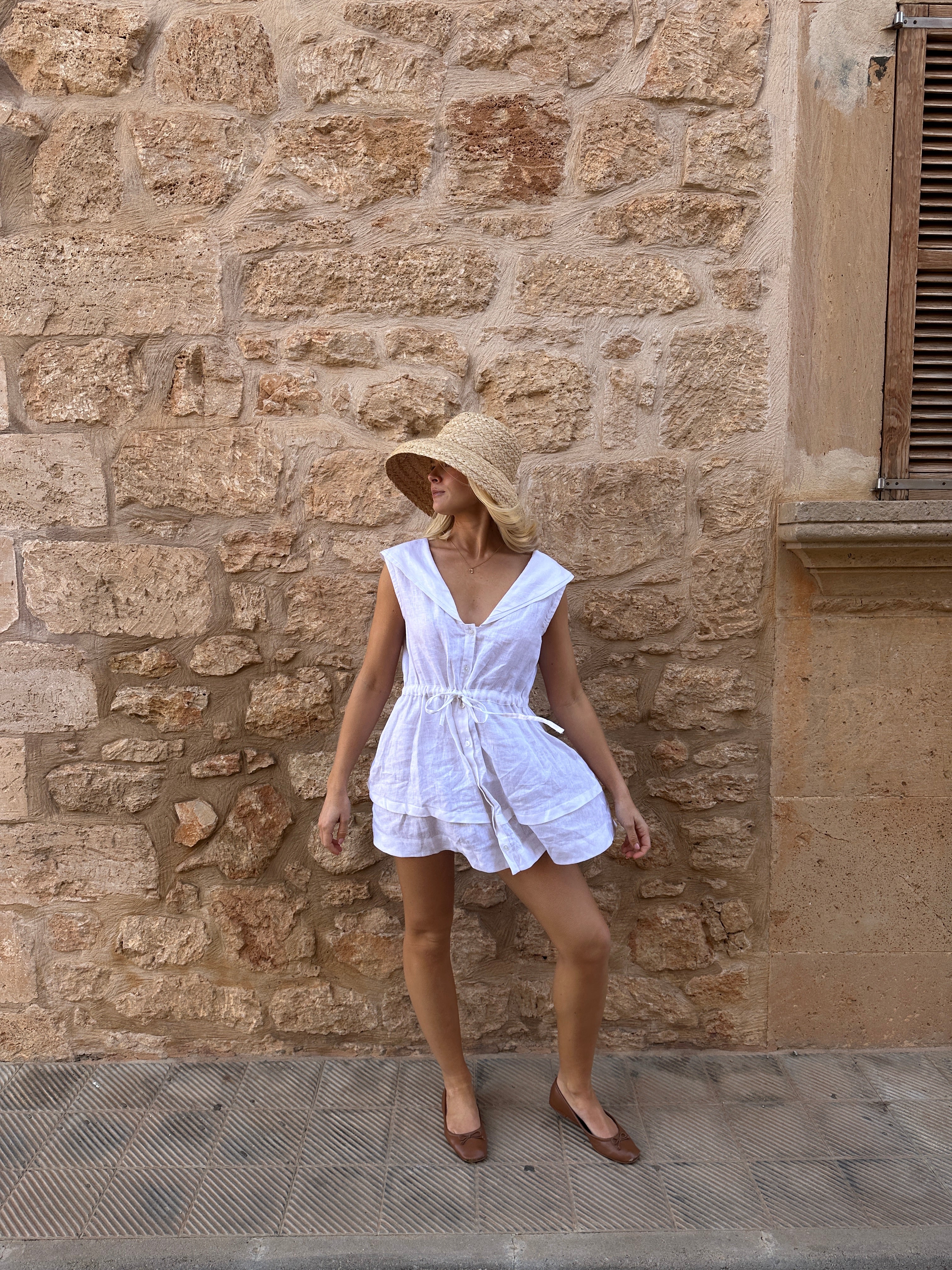 vestido de lino corto blanco