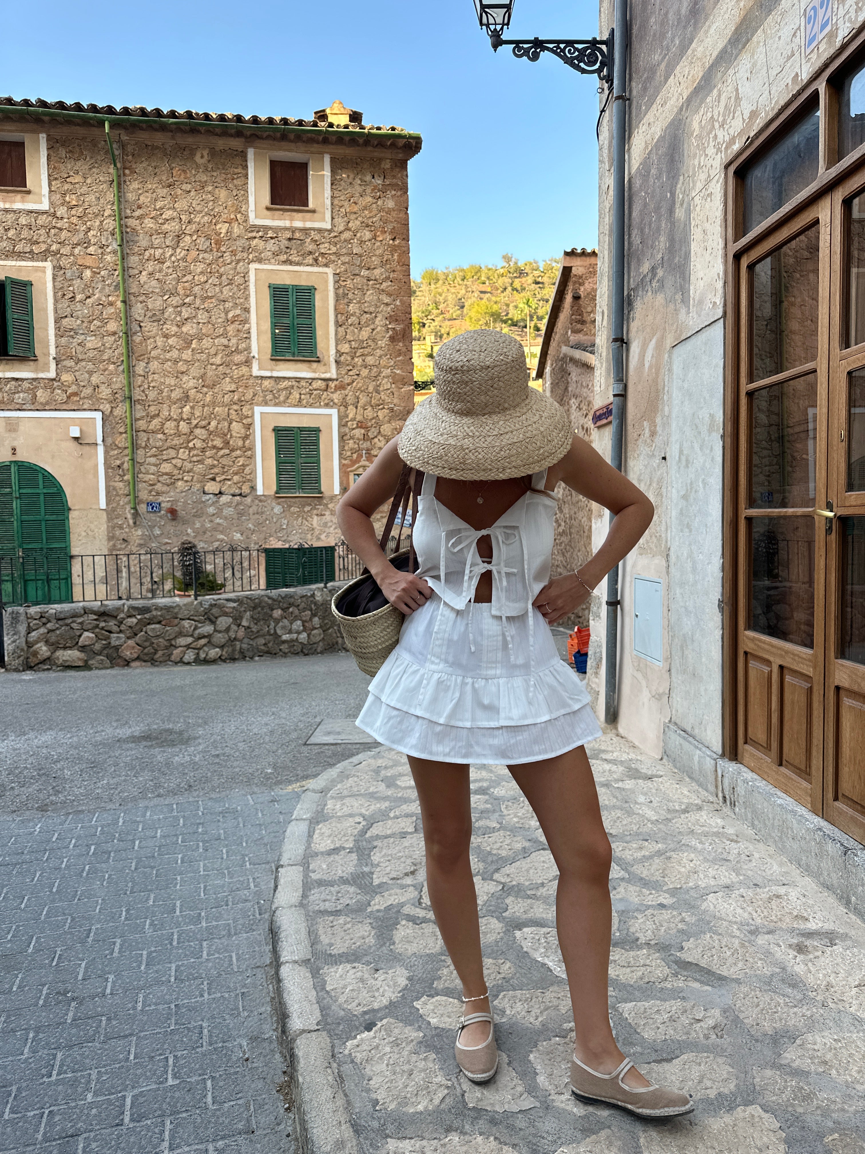 conjunto falda lino y top blanco lino