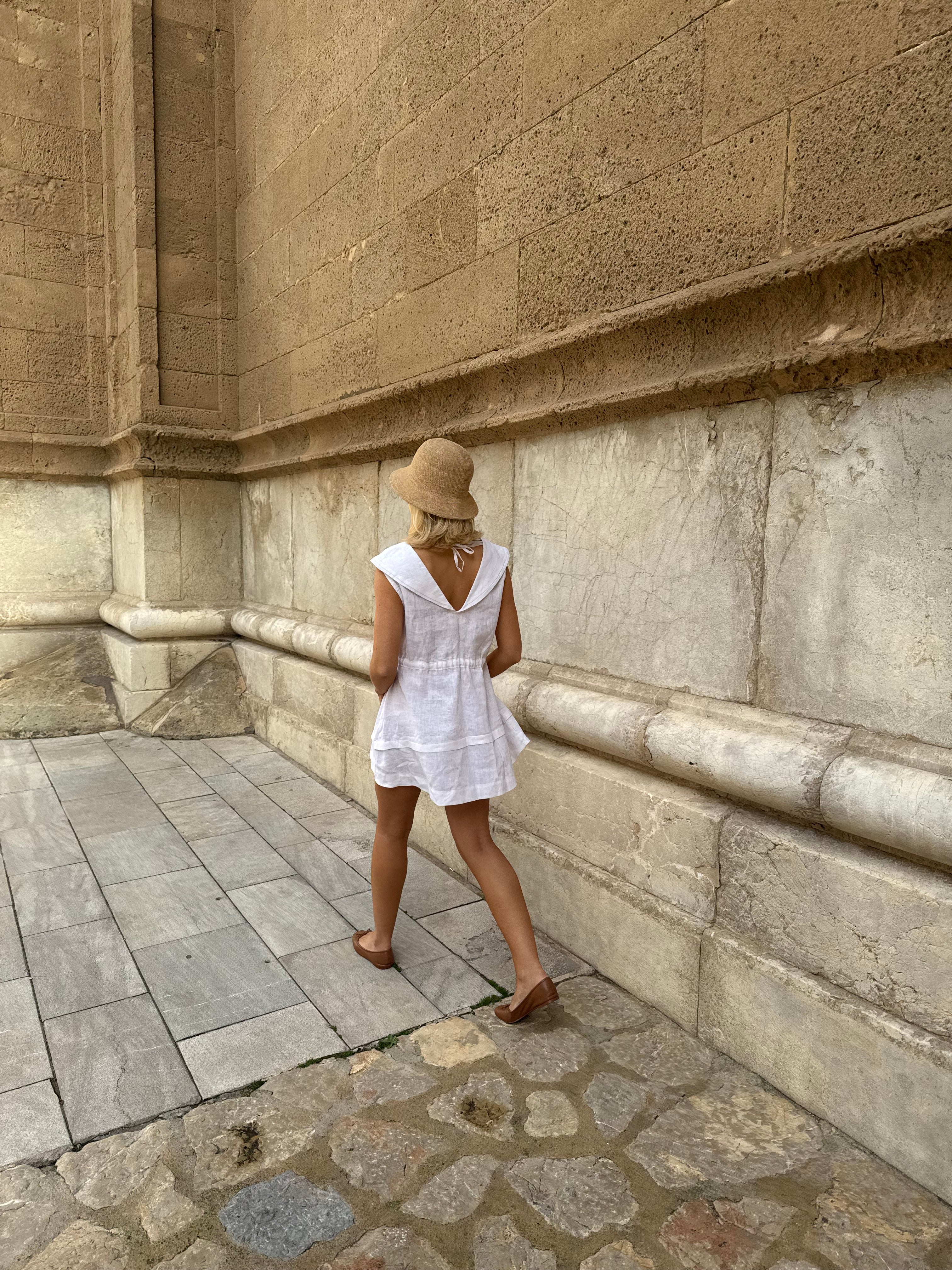 vestido de lino corto blanco mujer