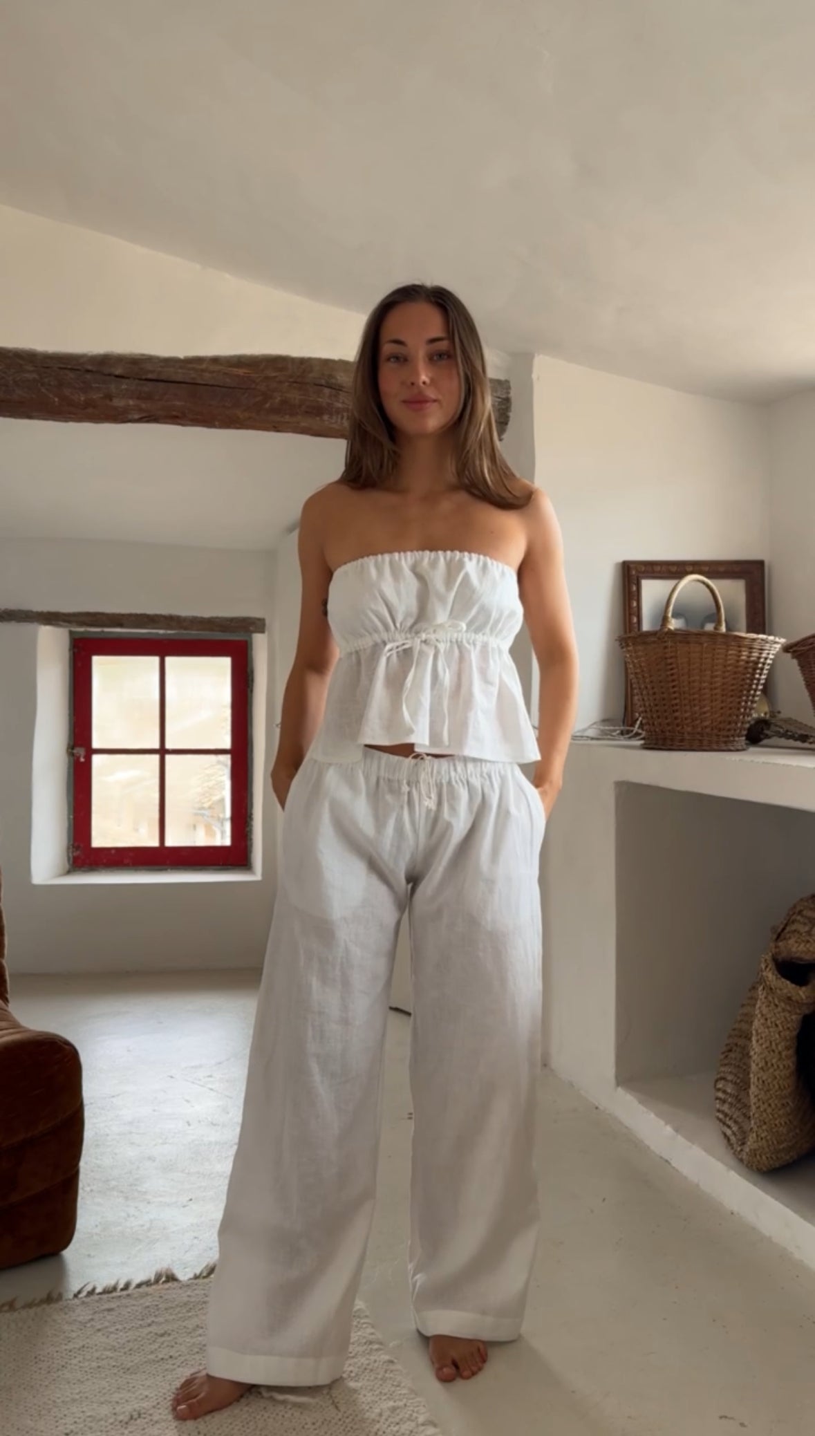 top blanco de lino para mujer